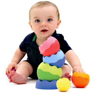 baby playing with blocks